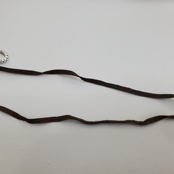 Boho‎ Necklace Choker Suede Brown Silver Tone Faux - Picture 4 of 7